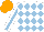 Silk - White, light blue diamonds, light blue stripe on white sleeves, orange cap