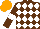Silk - Brown, white diamonds, brown sleeves, white armbands, orange cap