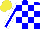 Silk - Blue and white checks, blue stripe on white sleeves, yellow cap