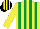 Silk - Yellow & emerald green stripes, yellow sleeves, black & yellow striped cap