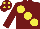 Silk - Burgundy, large yellow spots, burgundy cap , yellow spots