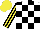 Silk - White, black check, yellow sleeves, black stripes, yellow cap