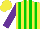 Silk - Yellow, purple, green vertical stripes, yellow dollar sign, green sleeve, purple sleeve