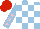 Silk - Light blue and white checks, pink stars on light blue sleeves, red cap