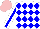 Silk - White, blue diamonds, blue stripe on white sleeves, pink cap