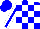 Silk - Blue and white checks, blue stripe on white sleeves, blue cap