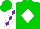 Silk - Green, white diamond, purple diamonds on white sleeves, green cap