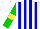 Silk - White, blue stripes, green and yellow band on sleeves, white cap