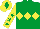 Silk - Emerald green, yellow triple diamond, yellow sleeves, emerald green stars, yellow cap, emerald green diamond