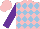 Silk - Pink, light blue diamonds, purple sleeves, pink cap