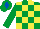 Silk - Emerald green & yellow check, emerald green sleeves, emerald green cap, royal blue diamond