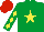 Silk - Emerald green, yellow star, yellow diamonds on sleeves, red cap