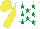 Silk - White, emerald green stars, yellow sleeves and cap