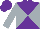 Silk - Purple and silver diagonal quarters, silver sleeves, purple cap