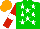 Silk - Green, white stars, red sleeves, white armlets, orange cap