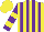 Silk - Yellow & purple vertical stripes, yellow bars on purple sleeves, yellow cap