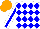 Silk - White, blue diamonds, blue stripe on white sleeves, orange cap