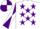 Silk - White, Purple stars, Purple and White diabolo on sleeves, quartered cap