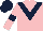 Silk - Pink, dark blue chevron, dark blue armlets on sleeves, dark blue cap