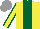 Silk - Yellow, dark green stripe,yellow sleeves , dark green seams, grey cap