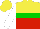 Silk - yellow and red halved horizontally, green hoop, white sleeves, yellow cap