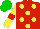 Silk - Red, yellow spots, yellow sleeves, red armbands, green cap