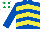 Silk - Royal blue, yellow chevrons, royal blue sleeves, white cap, emerald green spots