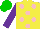 Silk - Yellow, pink spots, purple sleeves, green cap