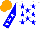 Silk - White, blue stars, blue sleeves with white stars, orange cap