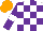 Silk - White, purple checks, sleeves, white armlets, orange cap