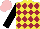 Silk - Yellow, maroon diamonds, black sleeves, pink cap