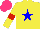 Silk - Yellow, blue star, red armband, hot pink cap