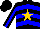 Silk - Black, blue chevrons, gold star, blue stripe on sleeves, black cap