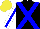 Silk - Black, blue cross sashes, blue stripe on white sleeve, yellow cap