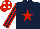 Silk - dark blue, red star, striped sleeves, white spots on red cap