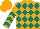 Silk - Orange, teal diamonds, teal chevrons on sleeves