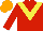 Silk - Red, yellow chevron, orange cap