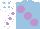 Silk - LIGHT BLUE, large MAUVE spots, WHITE sleeves, MAUVE spots, WHITE cap, LIGHT BLUE spots