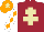 Silk - Maroon, beige cross of lorraine, white sleeves, orange diamonds, orange cap, beige star