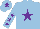 Silk - light blue, purple star, purple stars on sleeves, purple star on cap