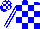 Silk - Blue and white blocks, white stripes on blue sleeves, blue and white checked cap