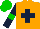 Silk - Orange, dark blue cross, dark blue sleeves with green armlet, green cap