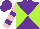 Silk - Purple and lime green diagonal quarters, purple hoops on pink sleeves