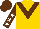 Silk - Gold, brown 'v', white stars on brown sleeves, and cap