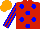 Silk - Red, blue circles, blue stripes on red sleeves, orange cap