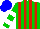 Silk - Green and red stripes, green sleeves, white hoops, blue cap