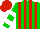 Silk - Green and red stripes, green sleeves, white hoops, red cap