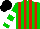 Silk - Green and red stripes, green sleeves, white hoops, black cap