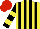 Silk - Yellow and black stripes, black sleeves, yellow hoops, red cap