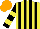 Silk - Yellow and black stripes, black sleeves, yellow hoops, orange cap